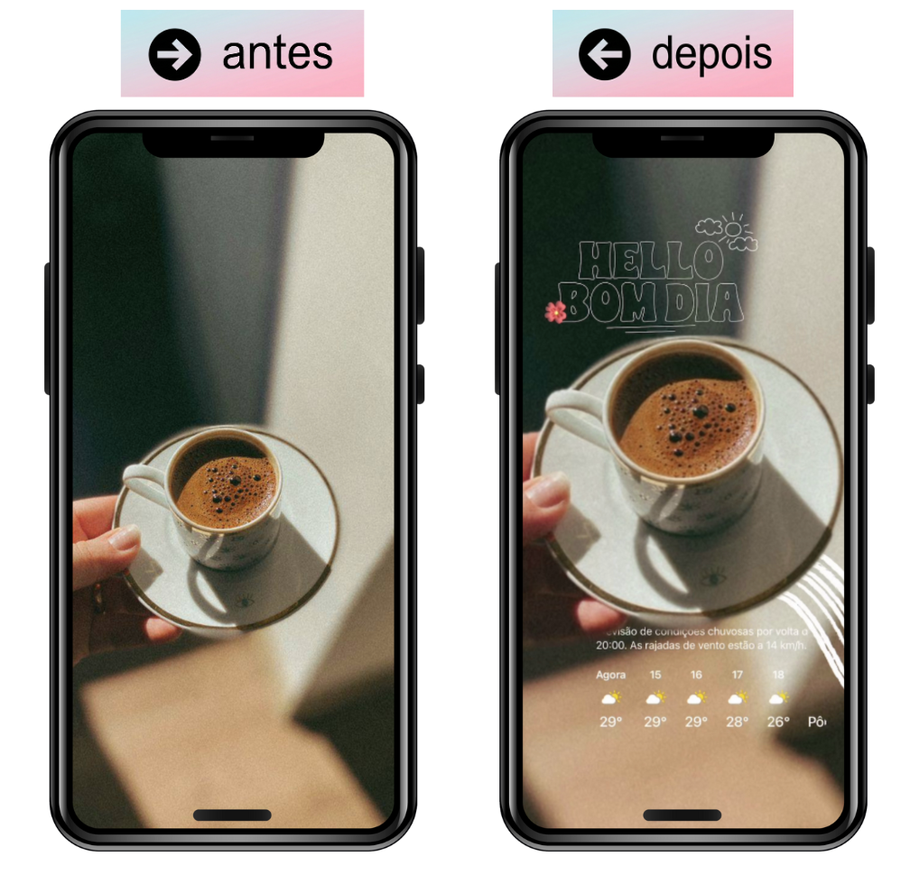 Antes e depois com figurinhas